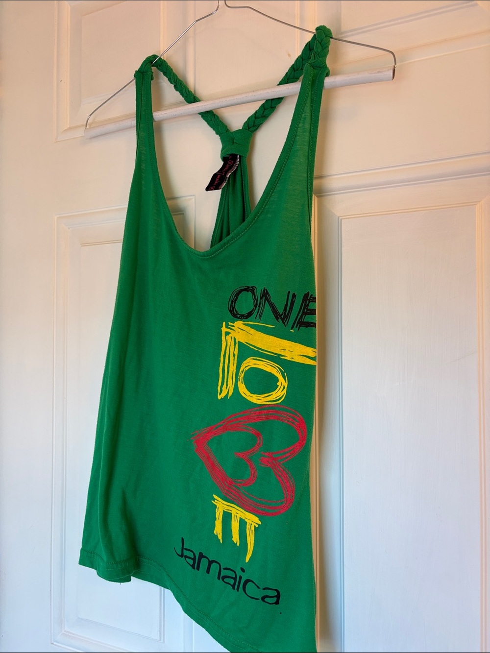 Green Jamaica Graphic Tank Top with Braided Straps